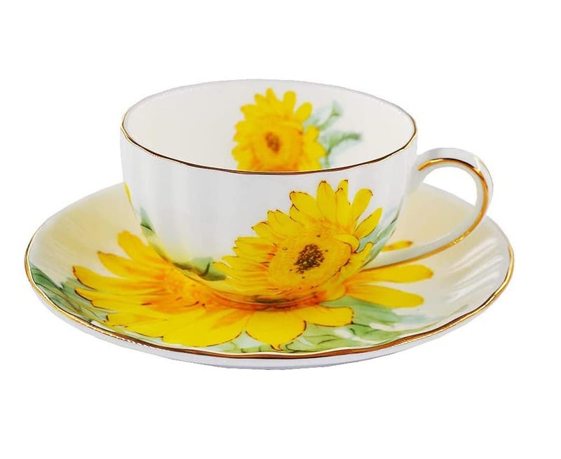 123Arts Ceramic Teacup Sunflower Vintage Chintz Porcelain Coffee Mug Tea Cup with Saucer - Image 1